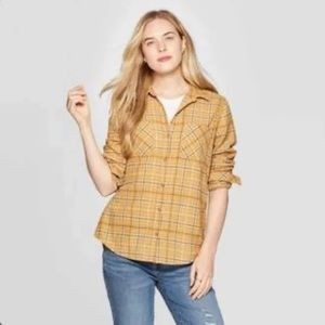 Universal Thread mustard yellow plaid shirt size L